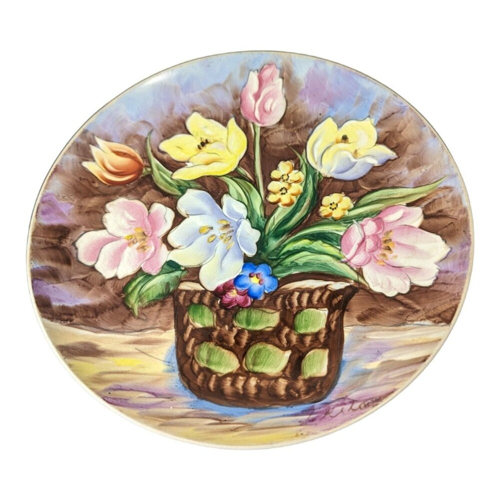 Vintage Ucagco Japan Floral Hand Painted Ceramic Collector's Plate- Signed 8.5”